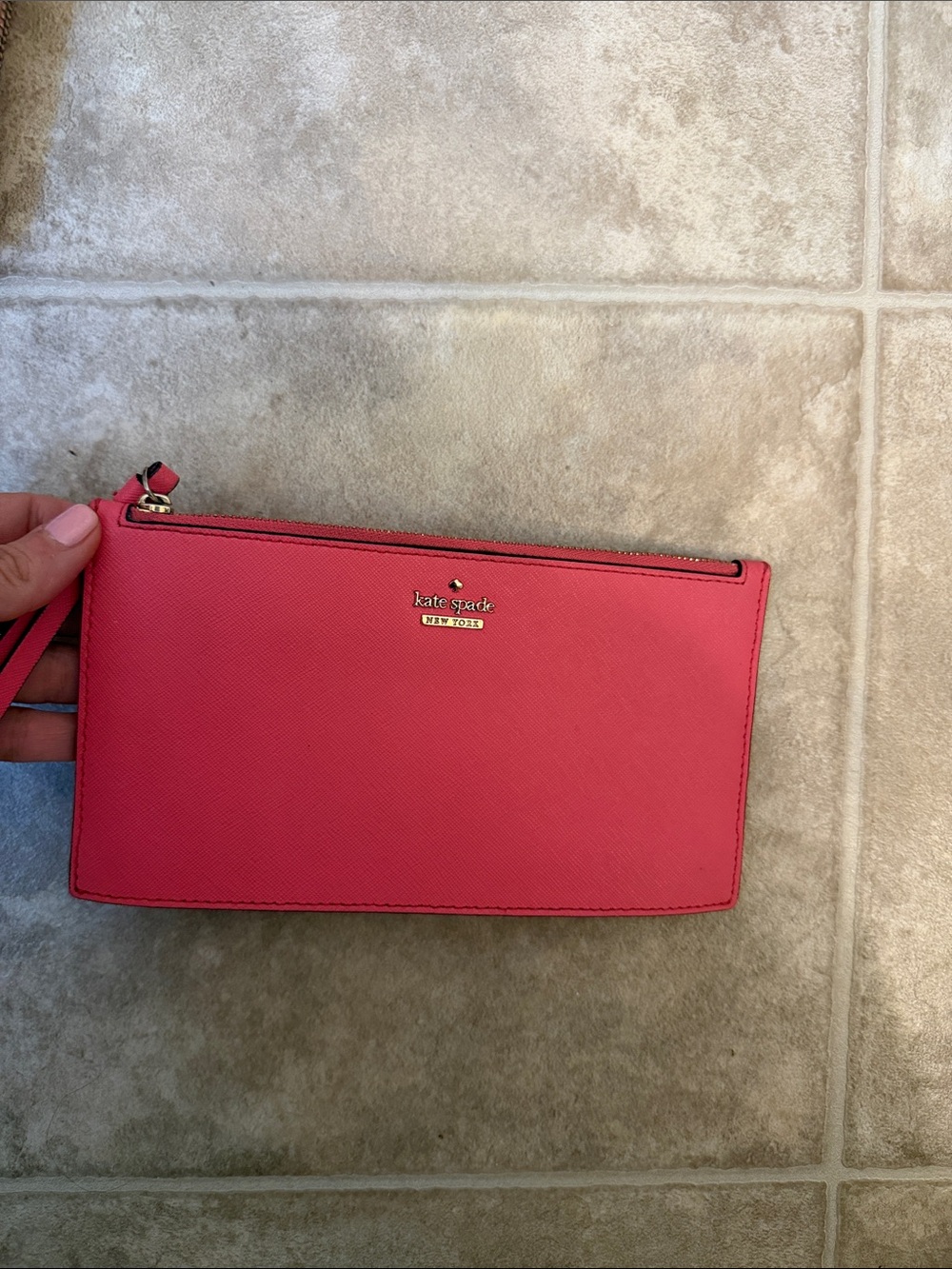 kate spade Coral Pink Saffiano Wristlet Clutch